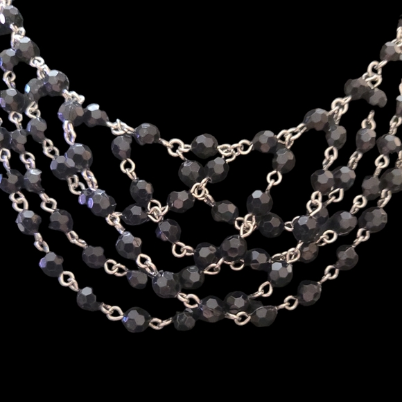 14" Vintage Chainwork Faceted Bead Bib Necklace w/Earrings L10 - Picture 3 of 5